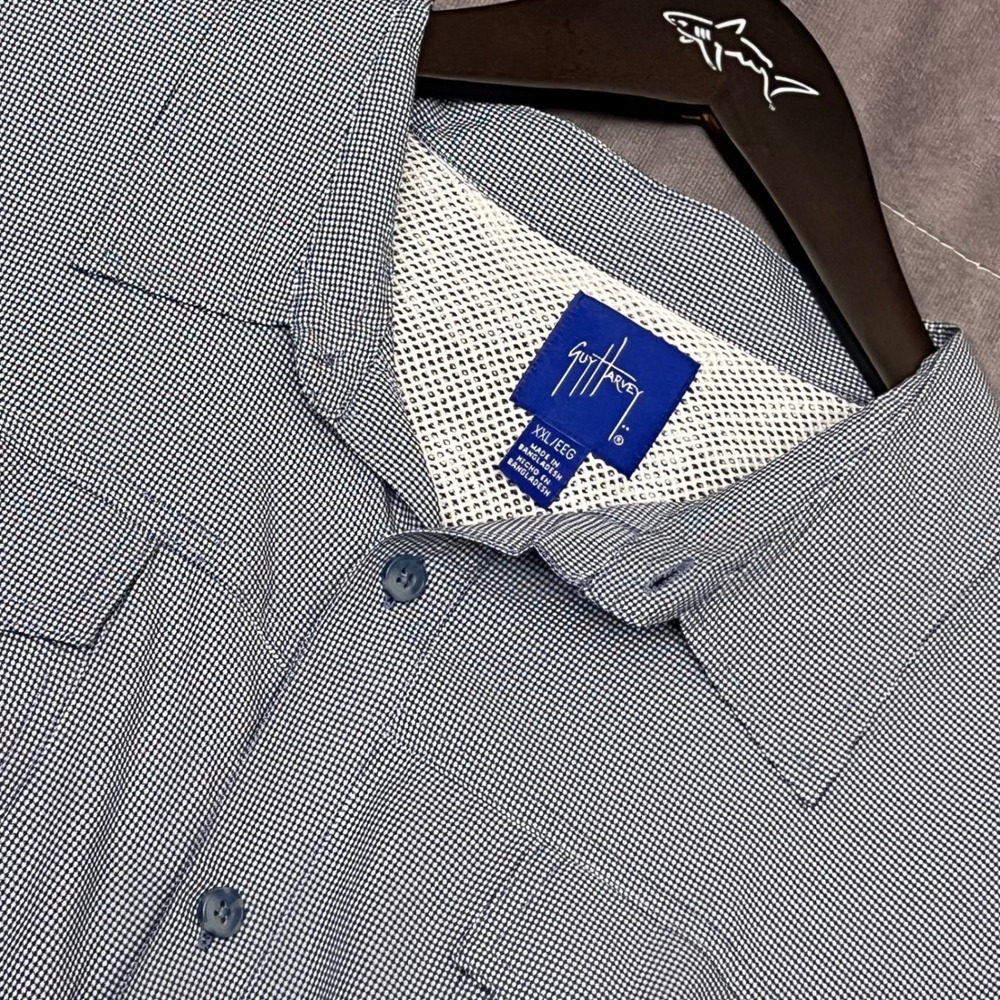 Guy Harvey Fishing Shirt Mens XXL Navy White Houndstooth GHV5606 Marlin